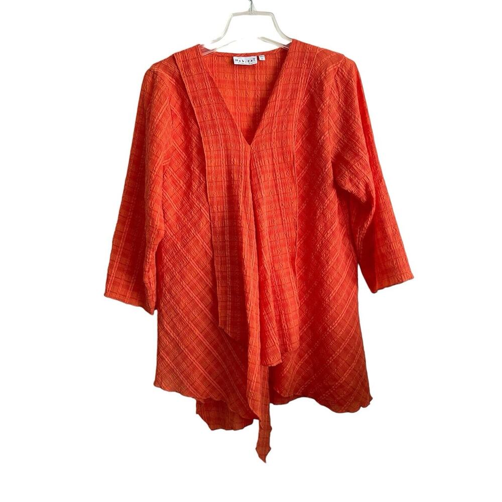 Habitat Long Sleeve Tunic Women Size Medium Orange Boho Asymmetrical Lightweight